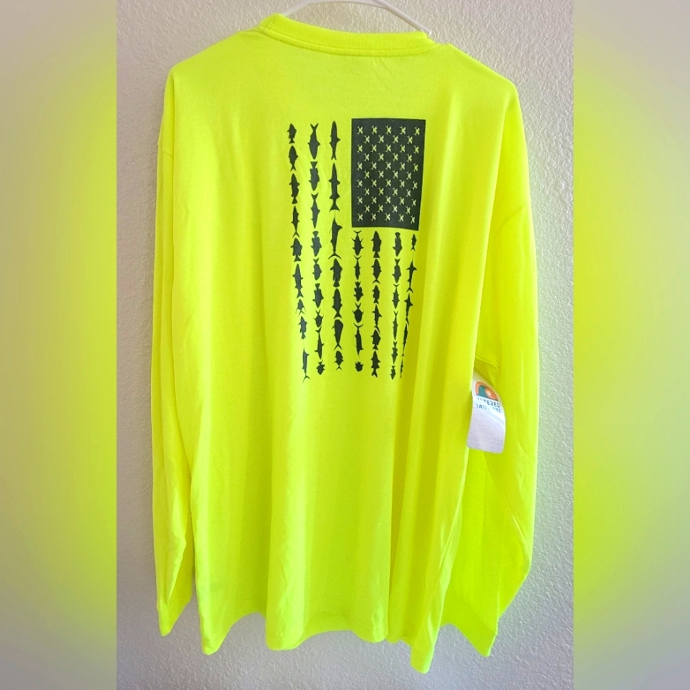 Brand New Men's USA Fish Flag 100% Polyester Long Sleeve Shirt Retails $40+